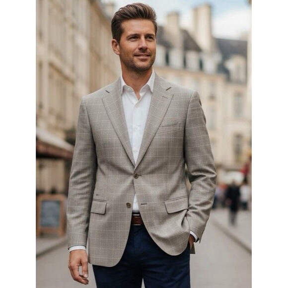 Ermenegildo Zegna x Gritti Men's 40S Blazer Windowpane Single Breasted Recent - Picture 1 of 15